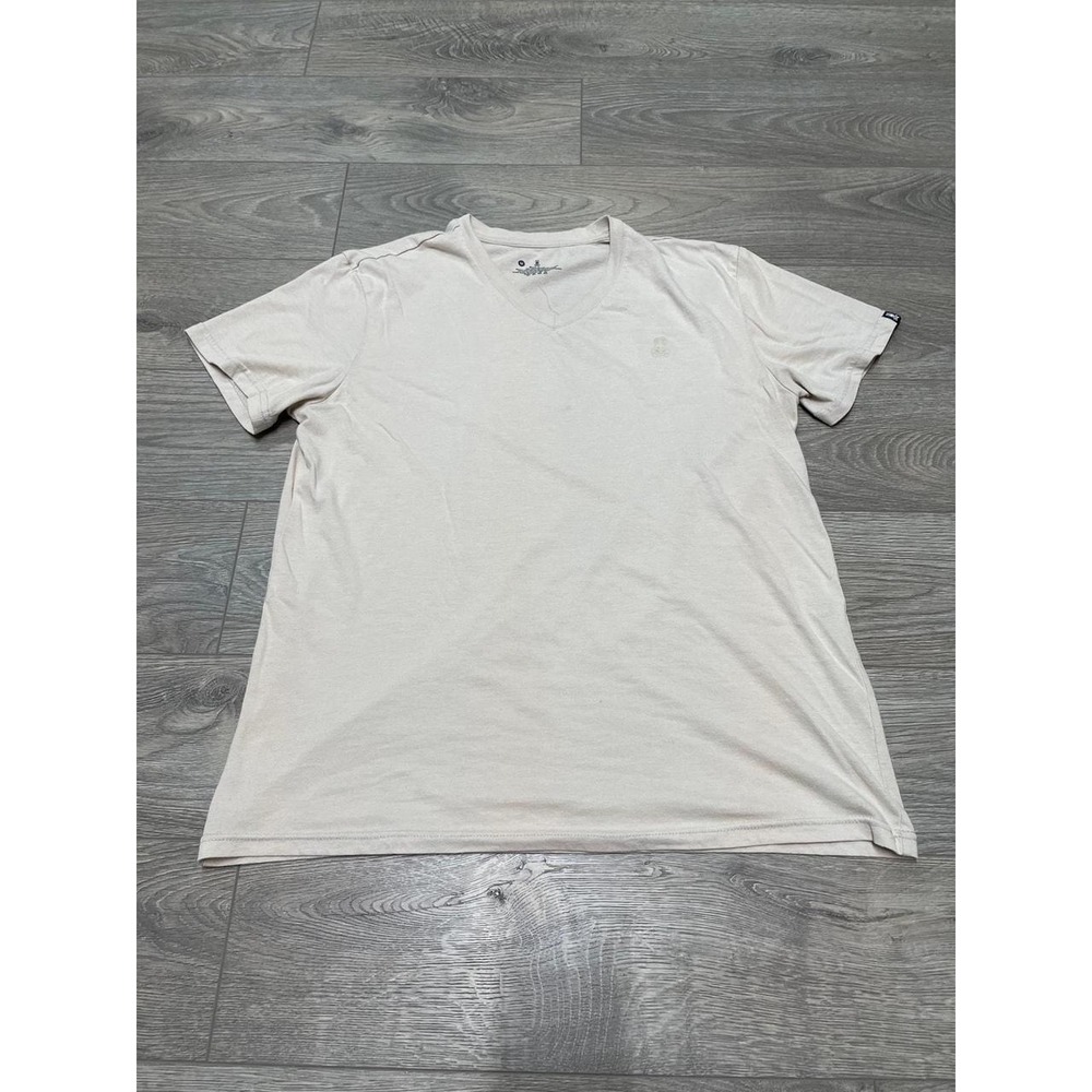 Psycho‎ Bunny Beige V-Neck T-Shirt Medium - Embroidered Logo Short Sleeve Tee